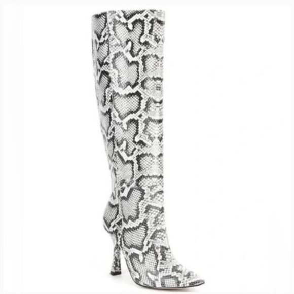 Gianni Bini Lennoxe Snake Print Boots Size 5.5 Black & White Tall Boots
